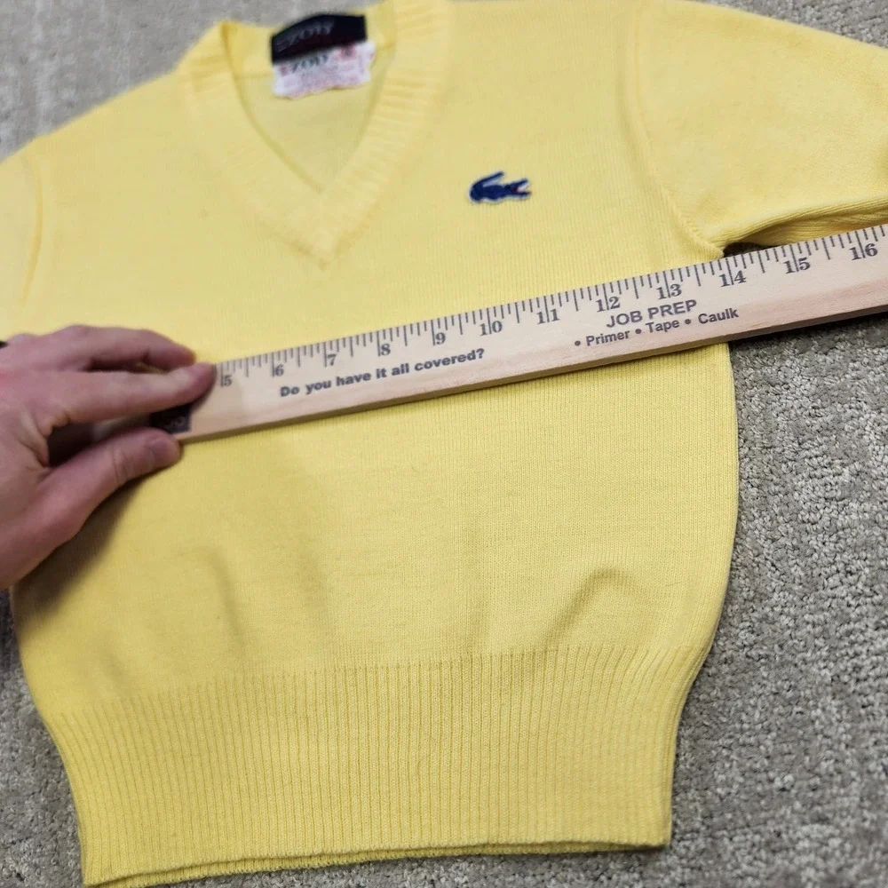 Vintage‎ Izod Lacoste Sweater Kids 6 Yellow V Neck Preppy Tennis 80s 90s Knit